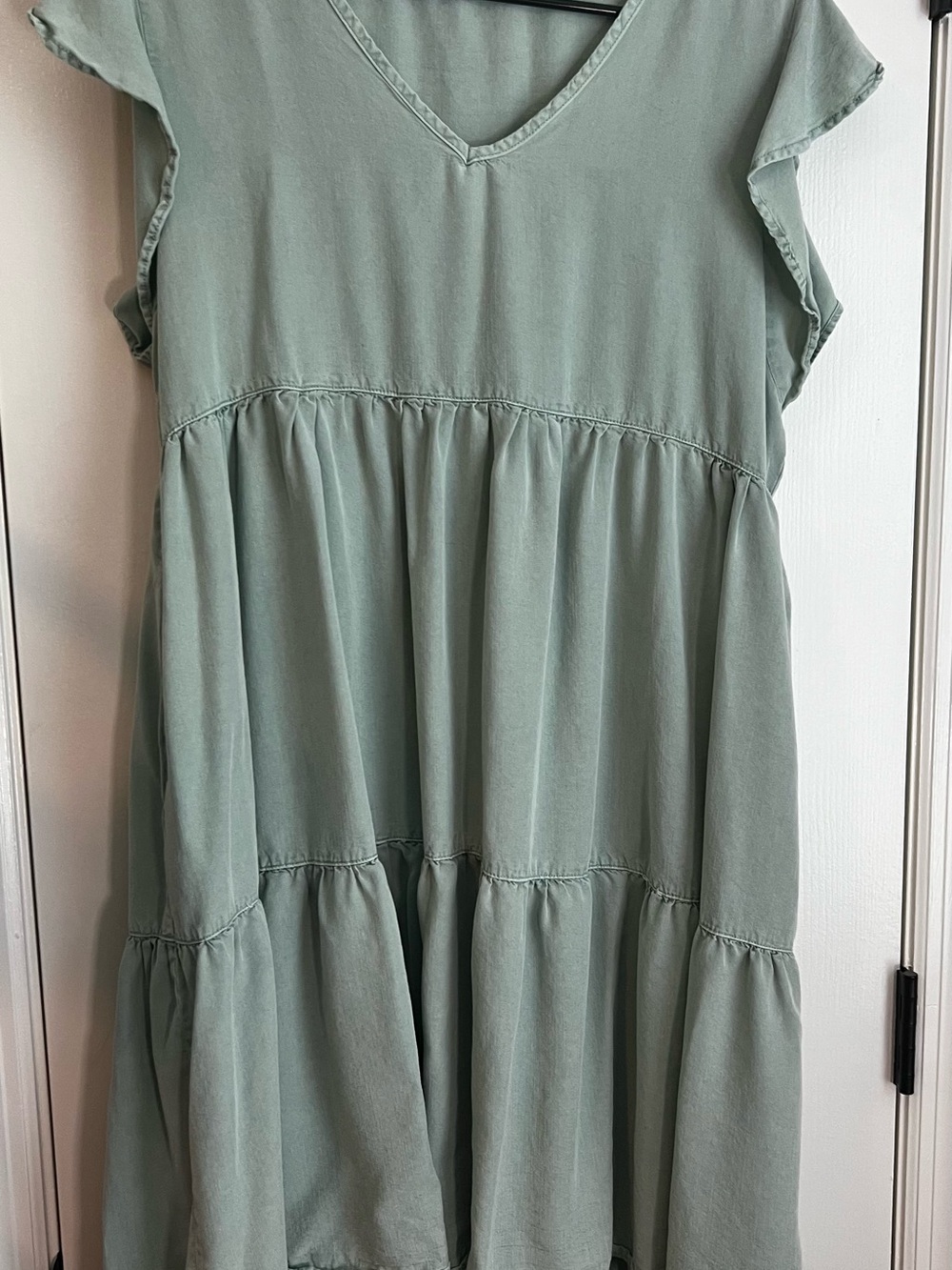 Sage Green V-Neck Tiered Midi Dress